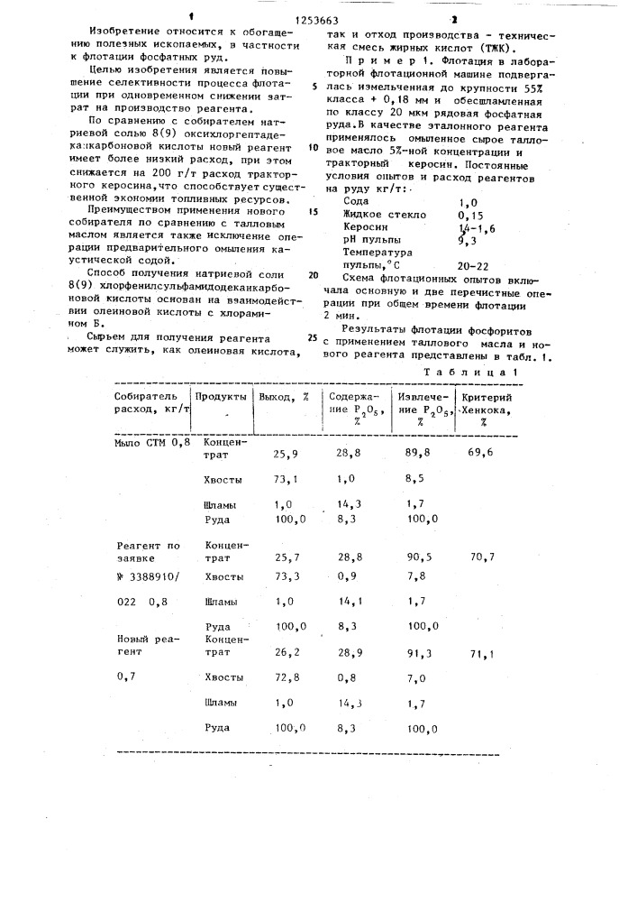 Способ флотации фосфатных руд (патент 1253663)