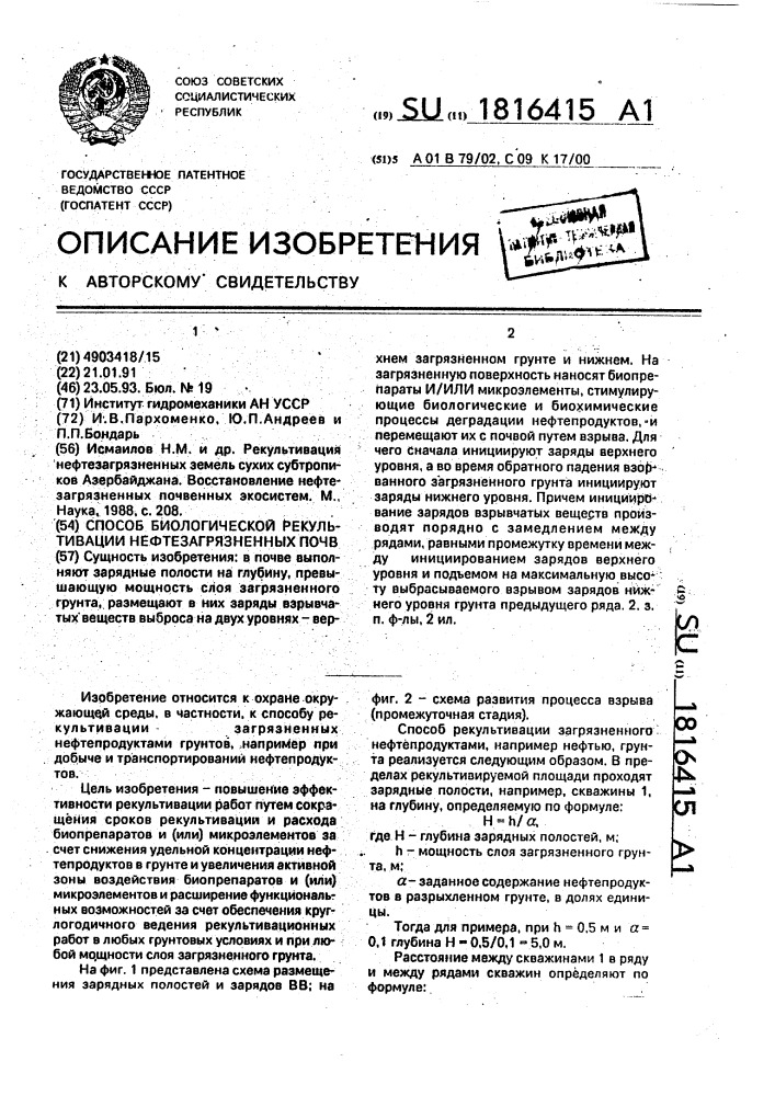 Способ биологической рекультивации нефтезагрязненных почв (патент 1816415)