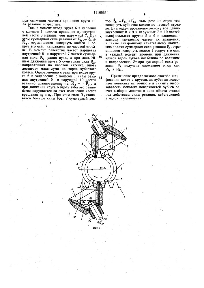 Способ шлифования зубчатых колес с круговыми зубьями (патент 1110565)
