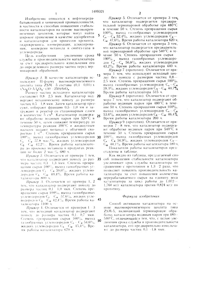 Способ активации катализатора (патент 1409321)