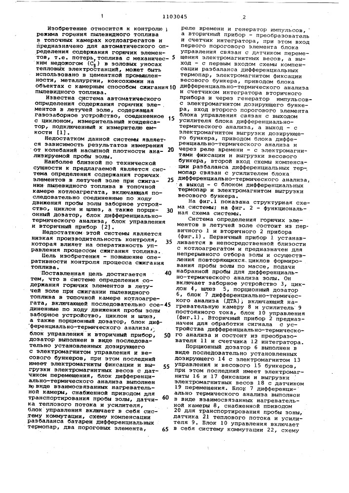 Система определения содержания горючих элементов в летучей золе (патент 1103045)