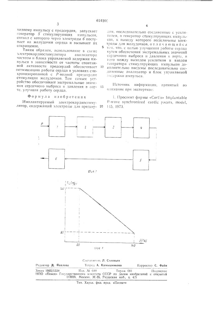 Имплантируемый электрокардиостимулятор (патент 694200)