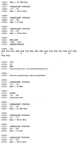 Лиганды рецепторов меланокортинов (патент 2401841)