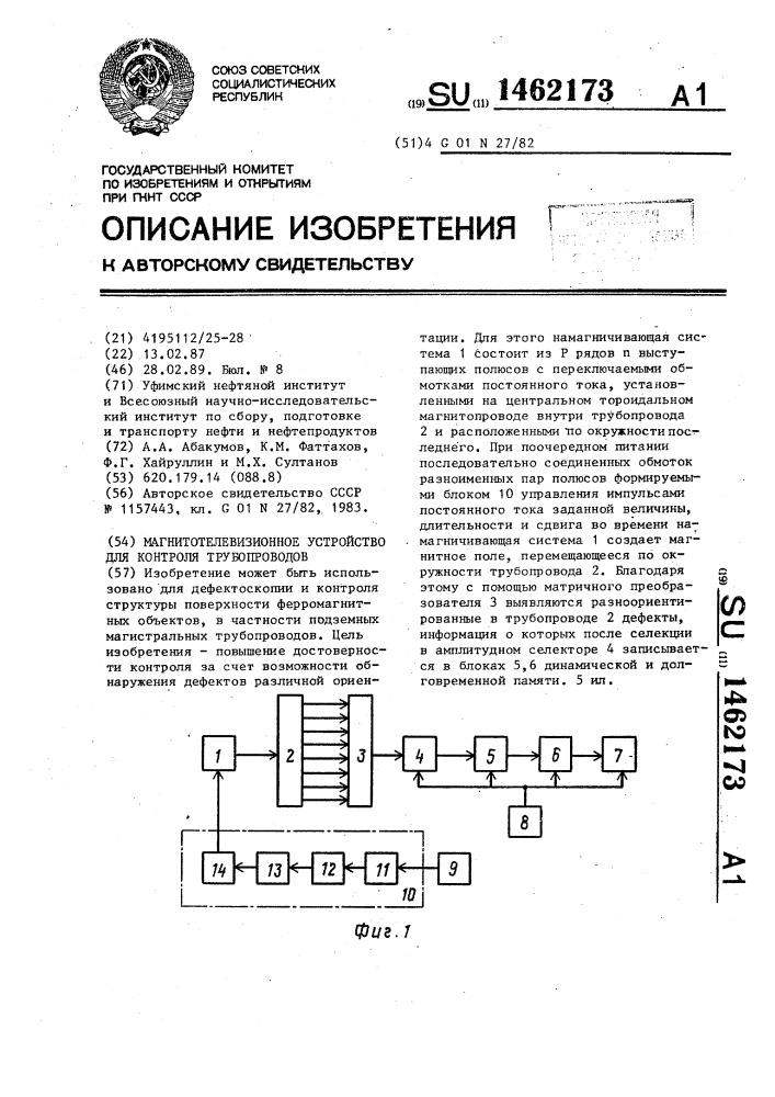 Магнитотелевизионное устройство для контроля трубопроводов (патент 1462173)