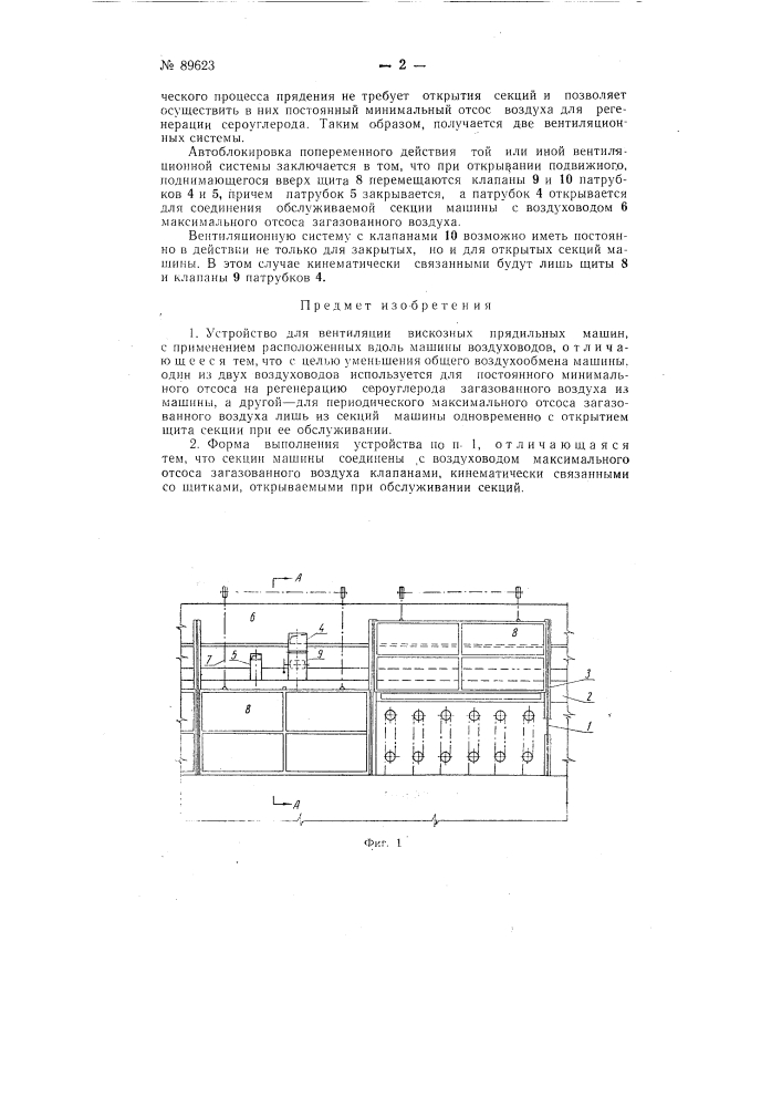 Устройство для вентиляции вискозных прядильных машин (патент 89623)