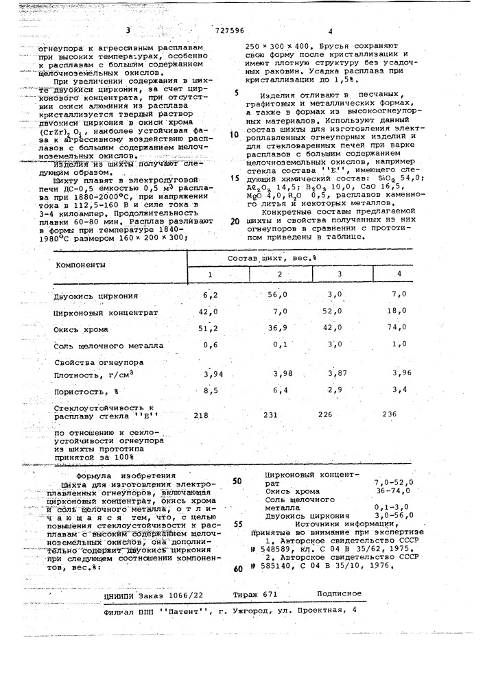 Шихта для изготовления электроплавленных огнеупоров (патент 727596)
