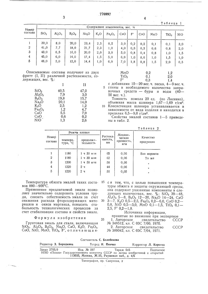 Грунтовая эмаль для стали (патент 776997)