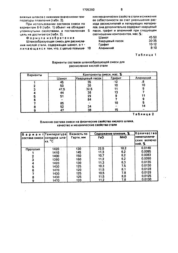 Шлакообразующая смесь для раскисления кислой стали (патент 1705360)