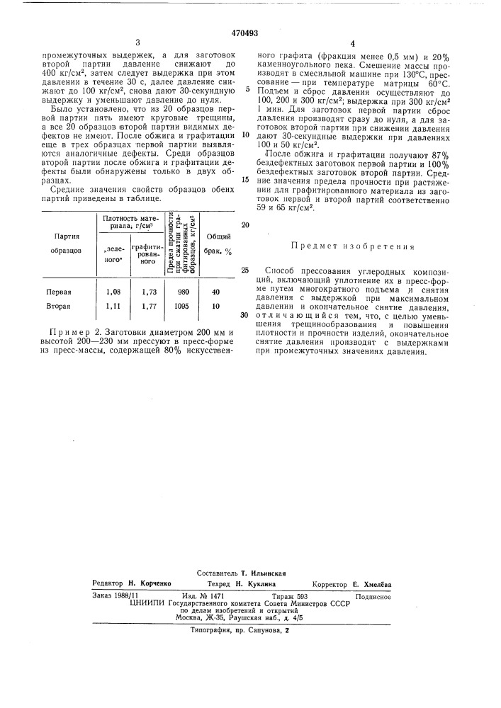 Способ прессования углеродных композиций (патент 470493)