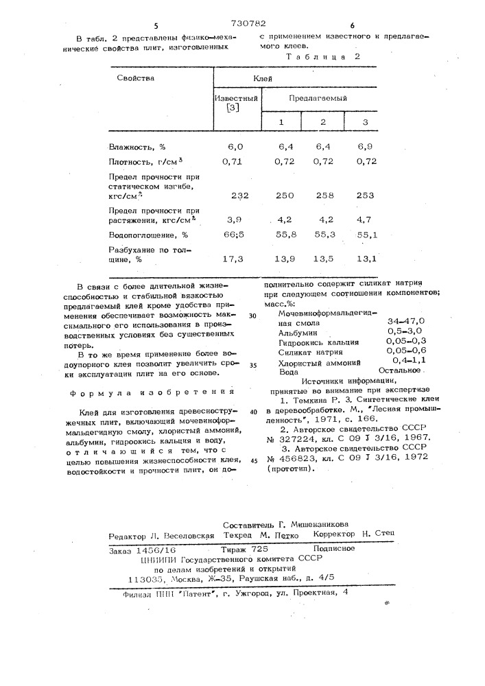 Клей для изготовления древесностружечных плит (патент 730782)