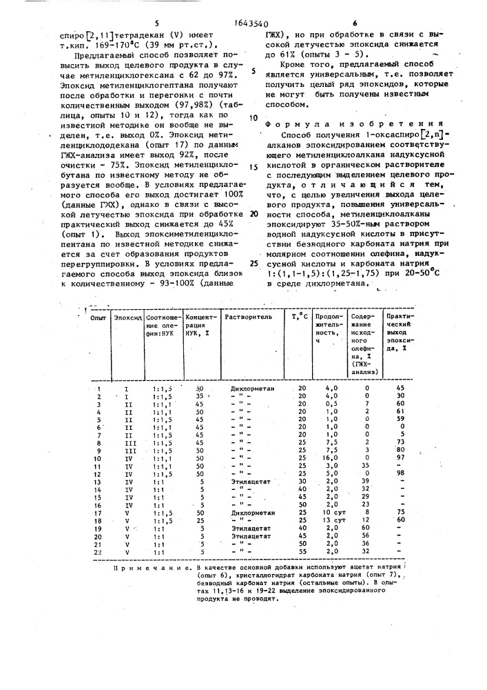 Способ получения 1-оксаспиро(2, @ )алканов (патент 1643540)