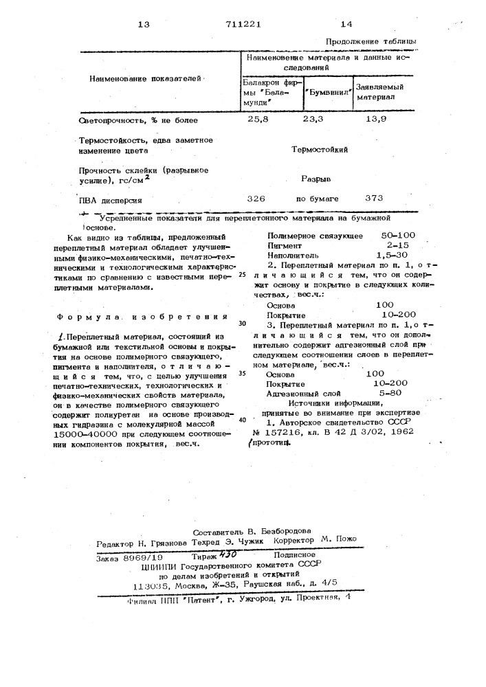 Переплетный материал (патент 711221)