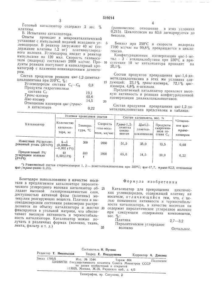 Катализатор для превращения циклических углеводородов (патент 519214)