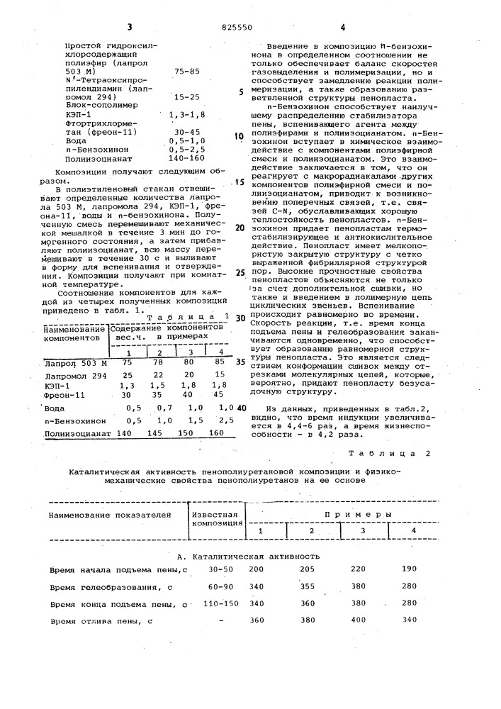 Композиция для получения жесткого пенополиуретана (патент 825550)