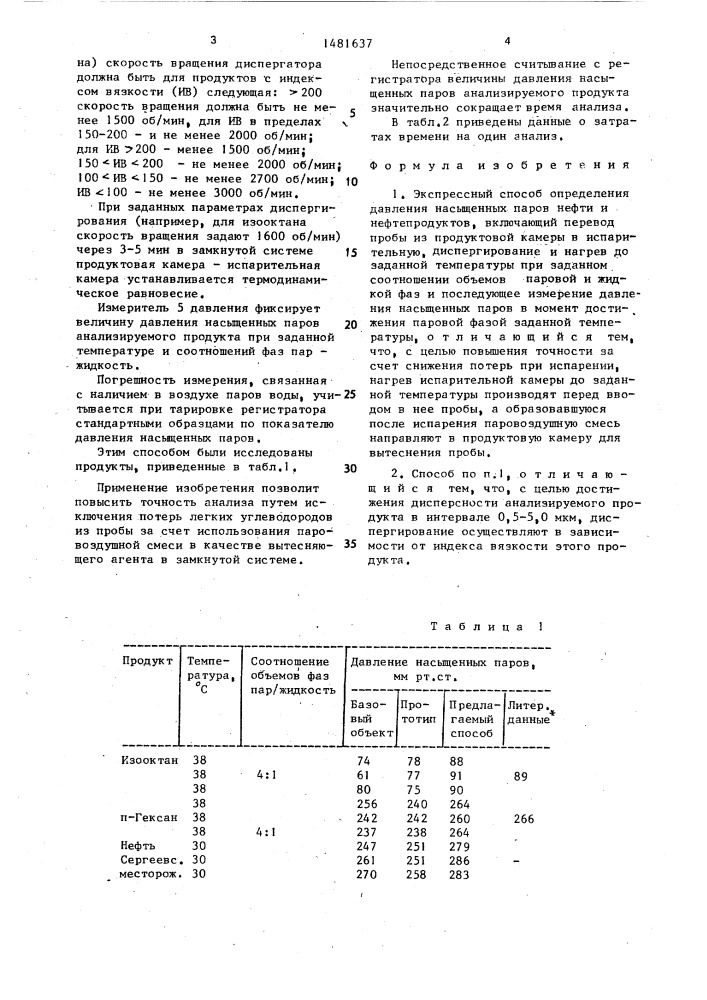 Экспрессный способ определения давления насыщенных паров нефти и нефтепродуктов (патент 1481637)