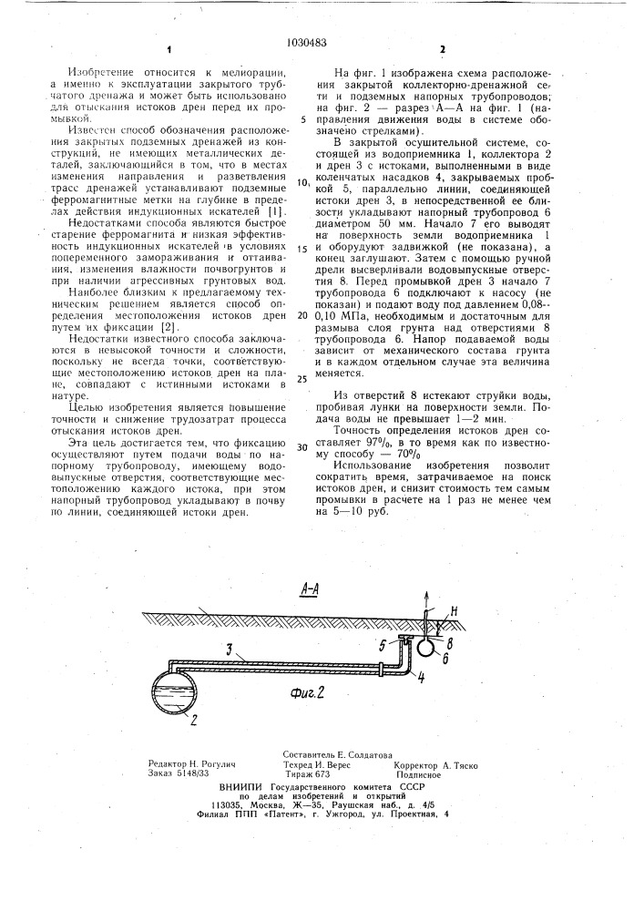 Способ определения местоположения истоков дрен (патент 1030483)