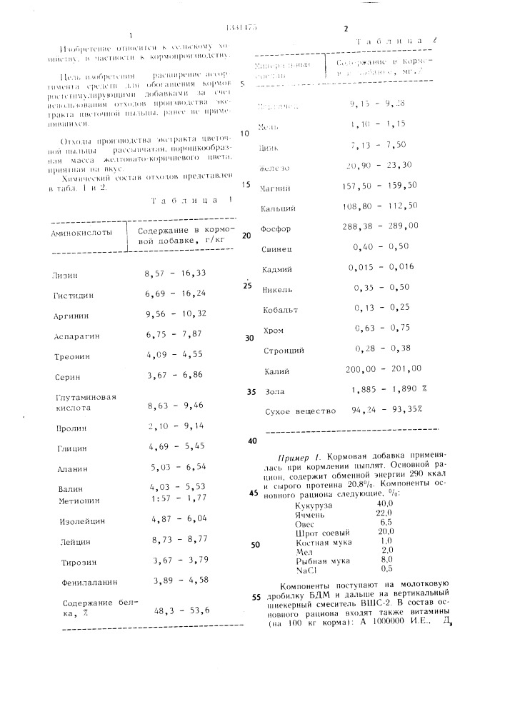 Кормовая добавка для сельскохозяйственных животных и птиц (патент 1331475)