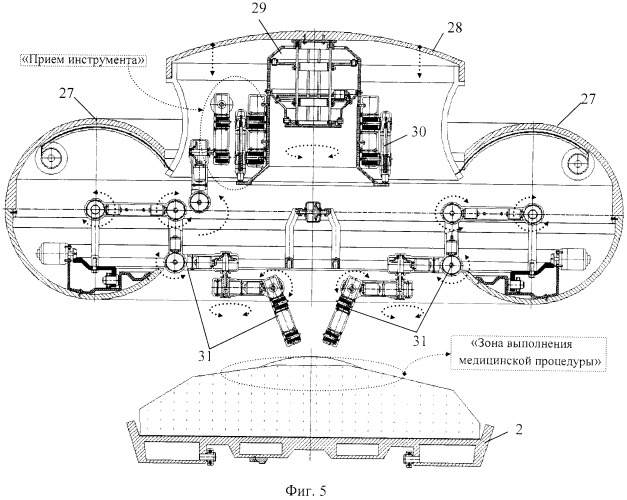Функциональная структура возвратно-поступательного разворота медицинского стола с тороидальной хирургической робототехнической системой (вариант русской логики - версия 2) (патент 2563740)