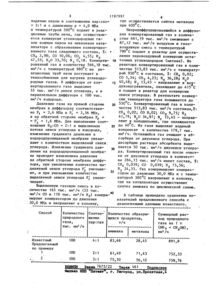Способ получения газа для синтеза метанола и аммиака (патент 1197997)