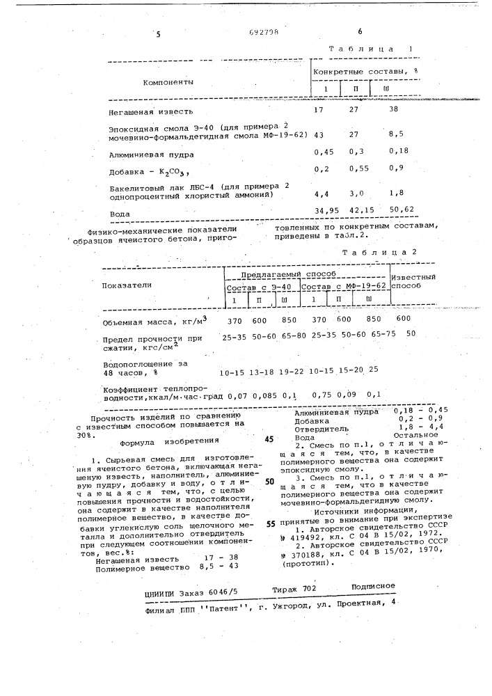 Сырьевая смесь для изготовления ячеистого бетона (патент 692798)