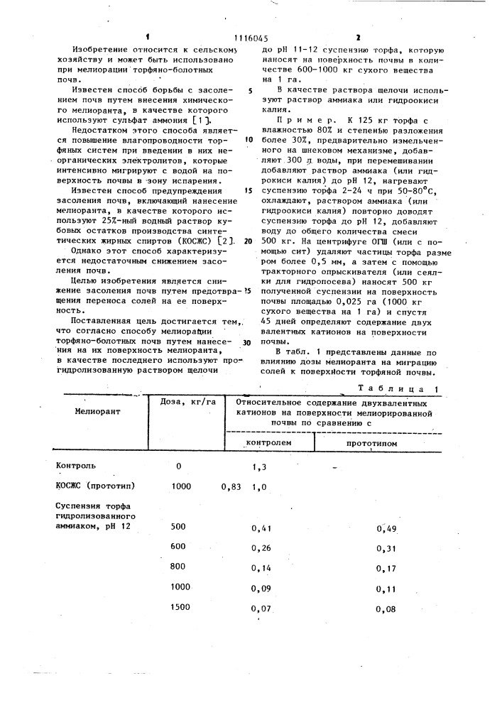 Способ мелиорации торфяно-болотных почв (патент 1116045)