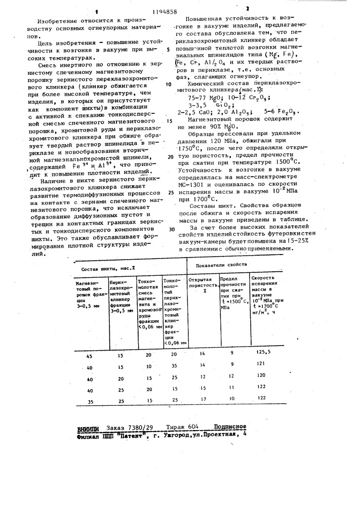 Шихта для изготовления огнеупоров (патент 1194858)