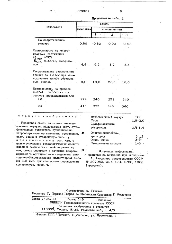 Резиновая смесь на основе ненасыщенного каучука (патент 773052)