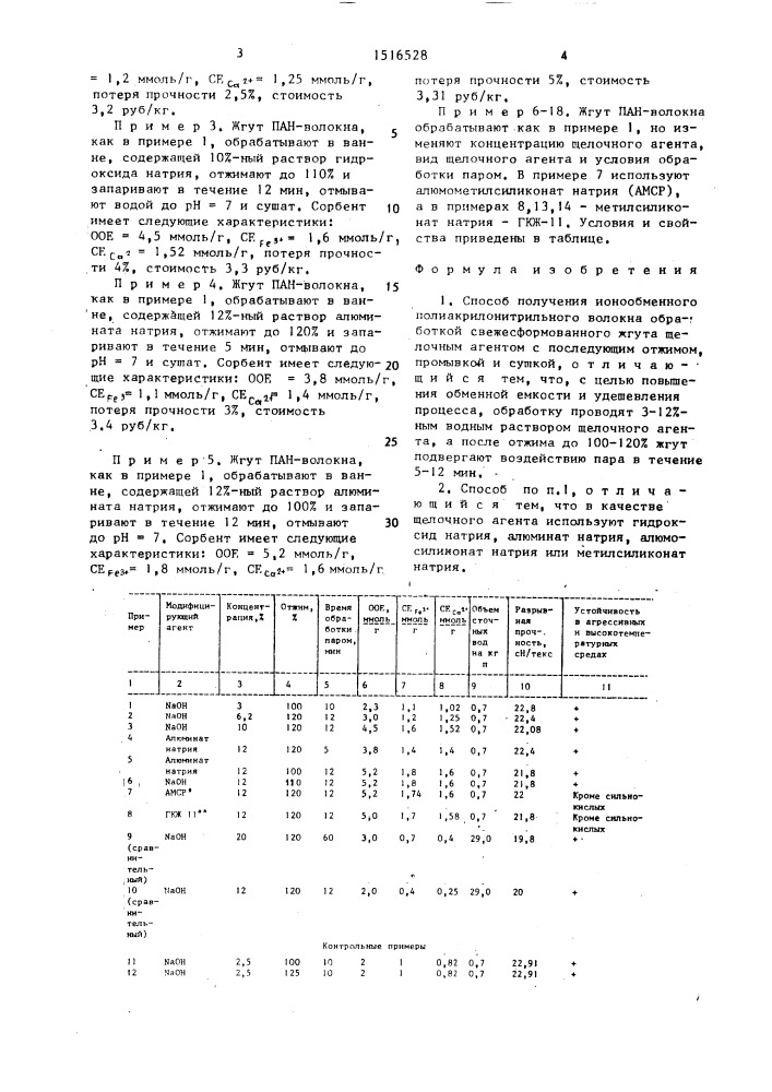 Способ получения ионообменного полиакрилонитрильного волокна (патент 1516528)