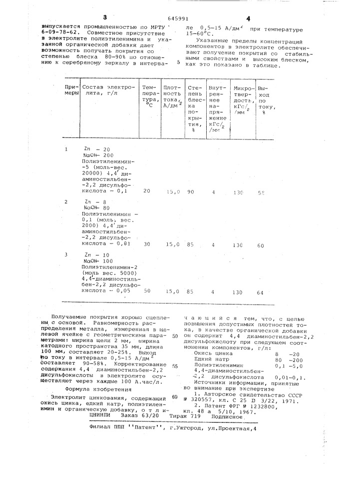 Электролит цинкования (патент 645991)