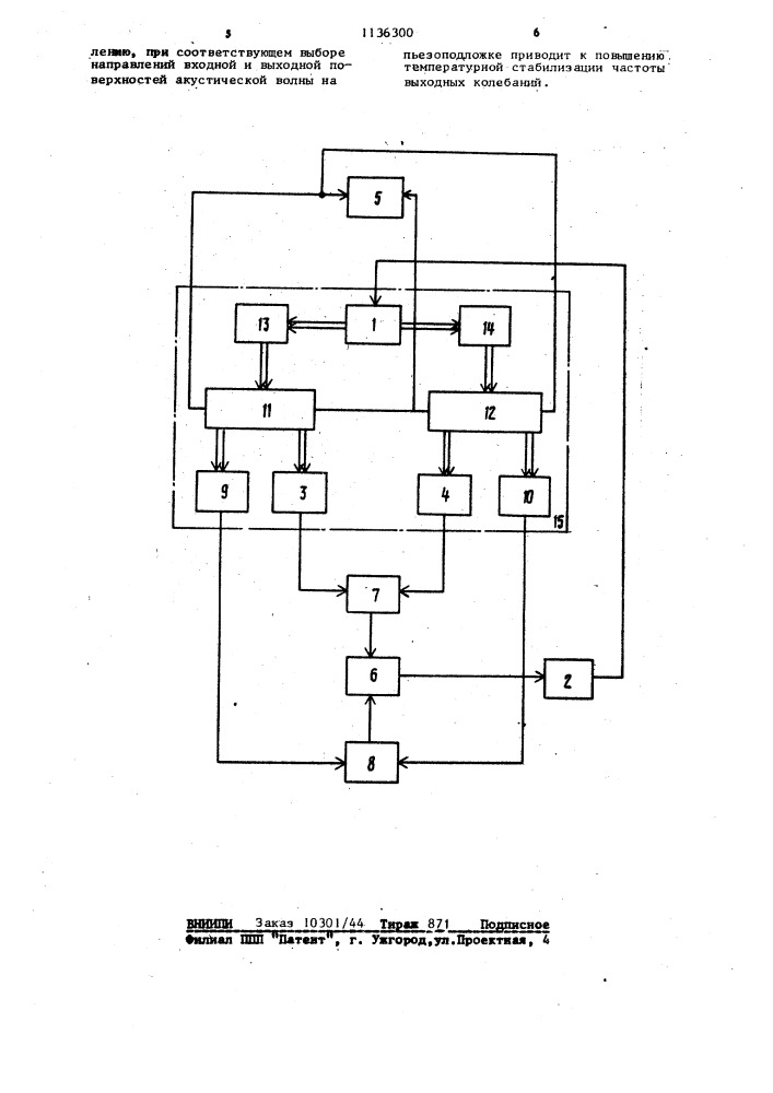 Перестраиваемый генератор на линии задержки на поверхностных акустических волнах (патент 1136300)