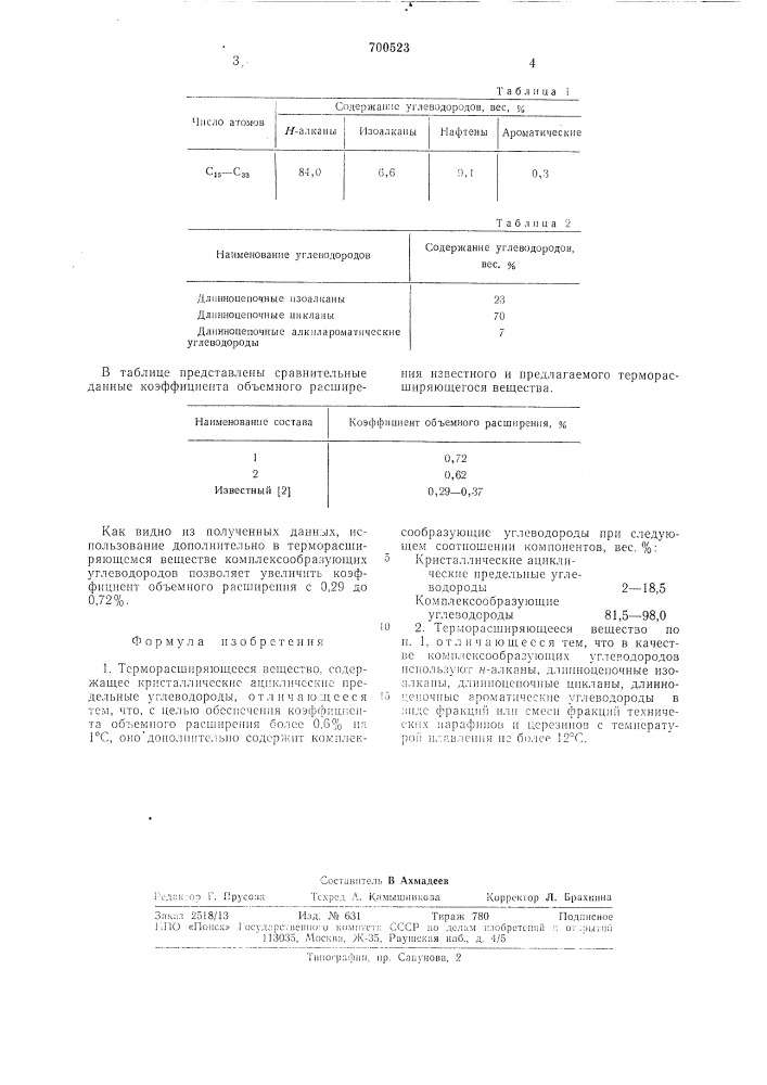 Терморасширяющееся вещество (патент 700523)
