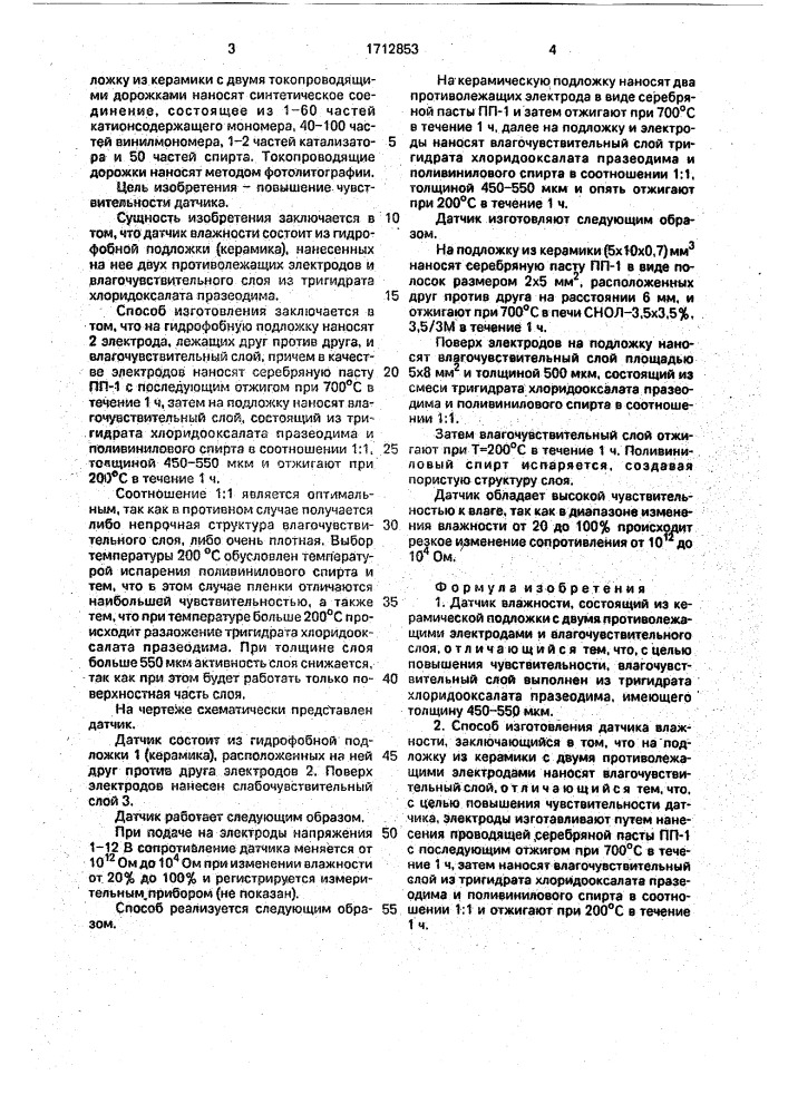 Датчик влажности и способ его изготовления (патент 1712853)
