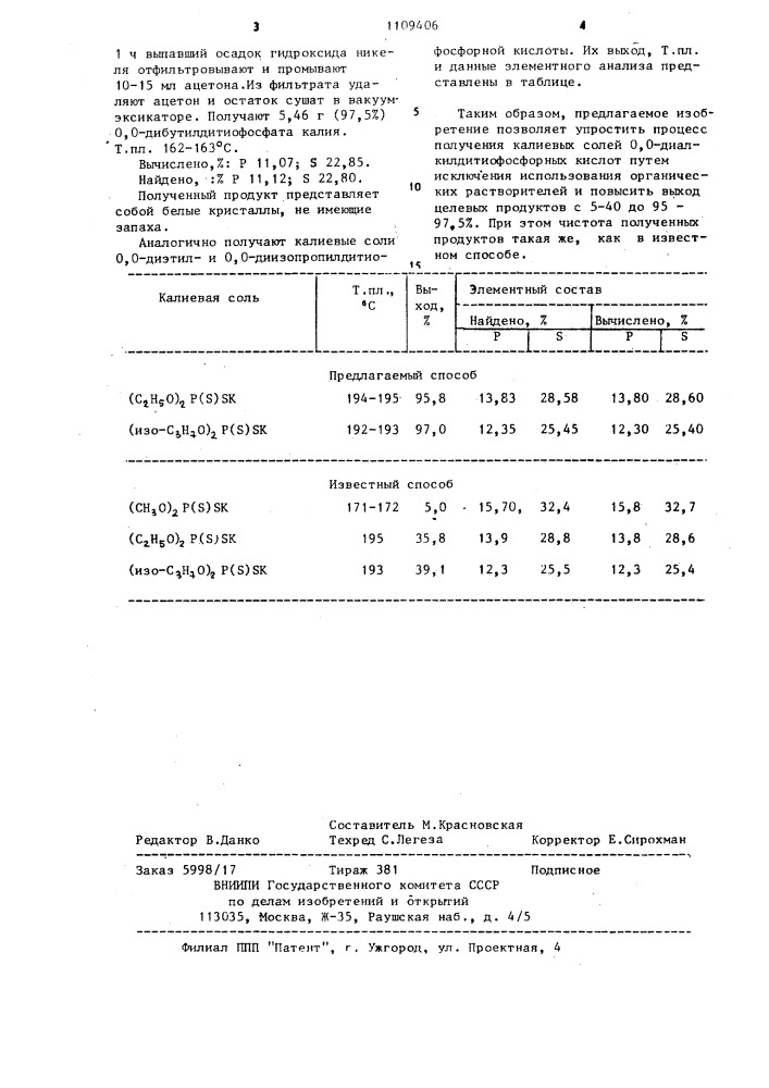 Способ получения калиевых солей @ , @ - диалкилдитиофосфорных кислот (патент 1109406)