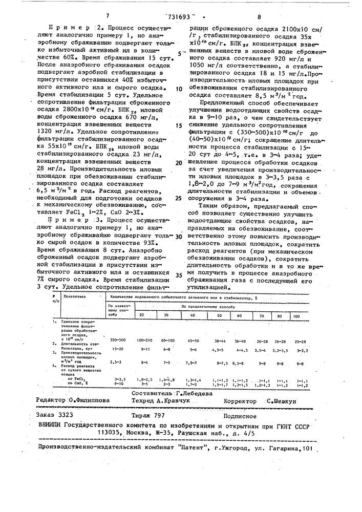 Способ обработки осадков сточных вод (патент 731693)