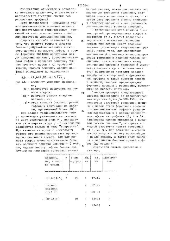 Способ формовки гофрированных профилей (патент 1225641)