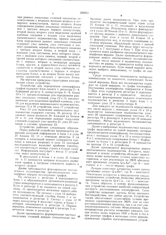 Устройство для определения изоморфизма графов (патент 596951)