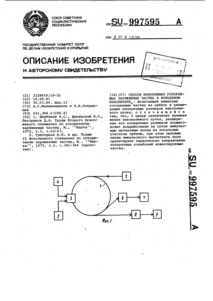 Способ накопления ускоренных заряженных частиц в кольцевом накопителе (патент 997595)