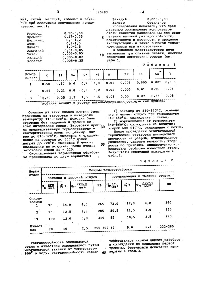 Сталь (патент 870483)