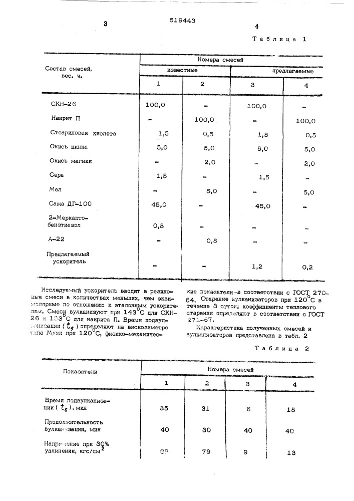 Ускоритель вулканизации бутадиеннитрильного и хлоропренового каучуков (патент 519443)