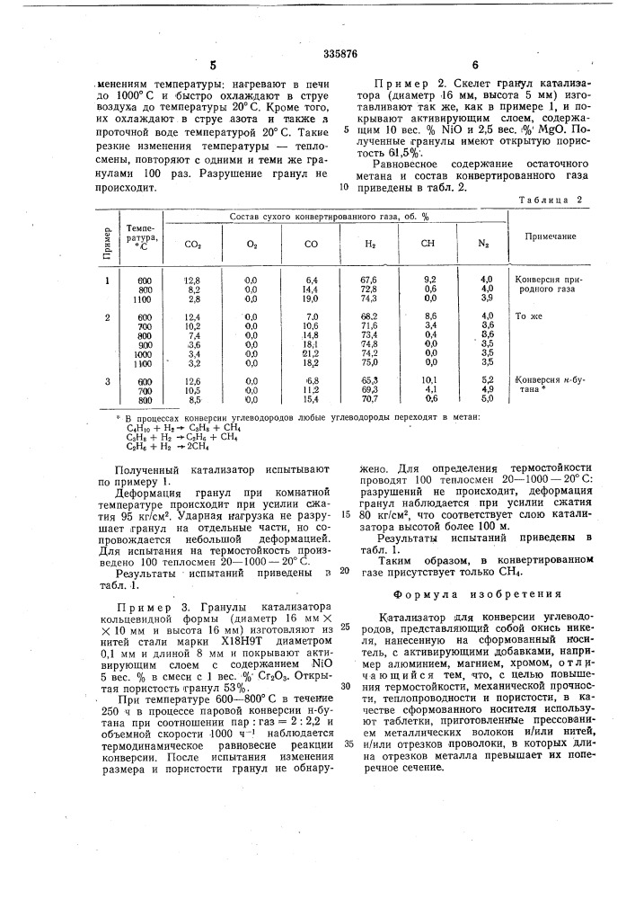 Катализатор для конверсии углеводородов (патент 335876)