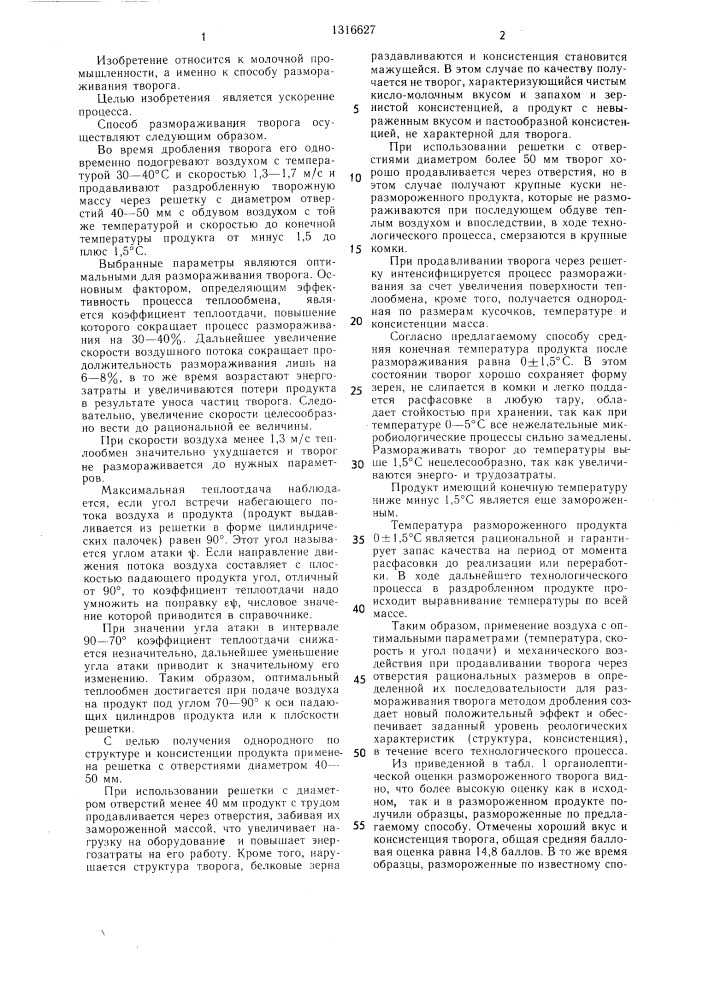 Способ размораживания творога (патент 1316627)