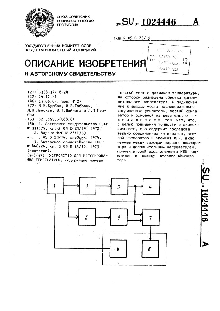 Устройство для регулирования температуры (патент 1024446)