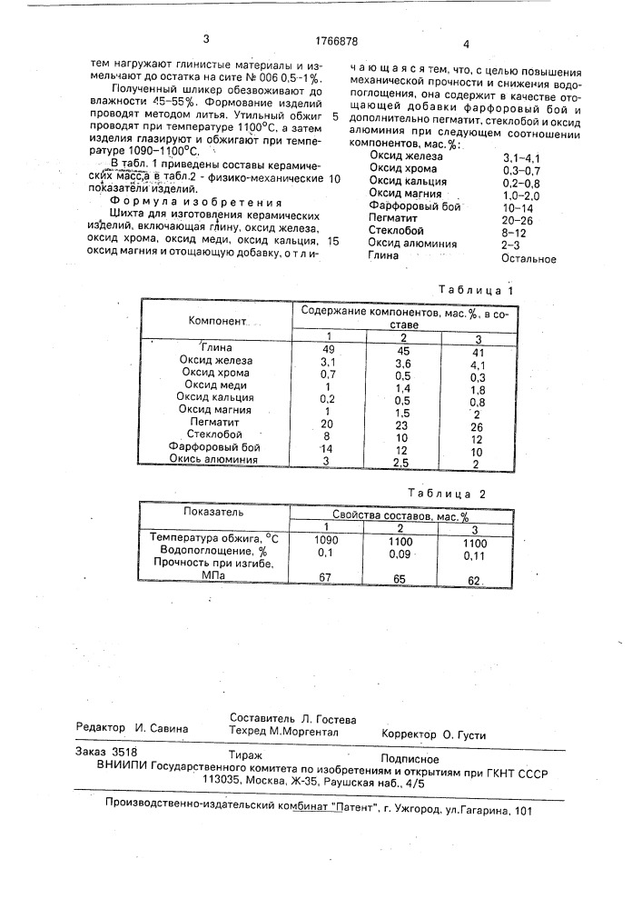 Шихта для изготовления керамических изделий (патент 1766878)