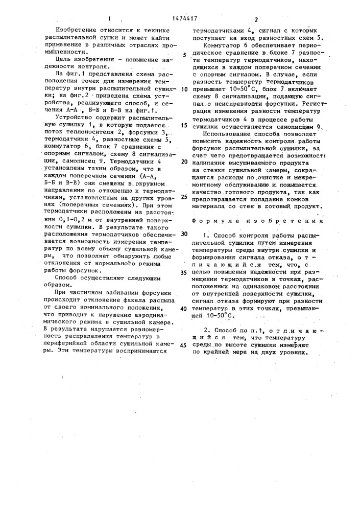 Способ контроля работы распылительной сушилки (патент 1474417)