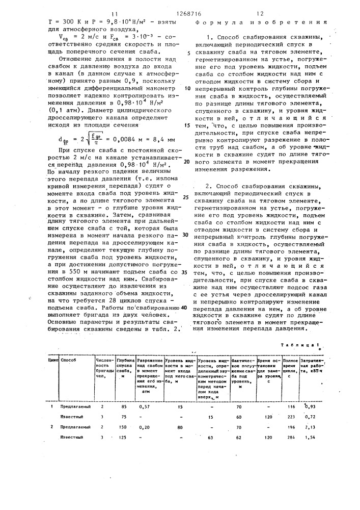 Способ свабирования скважины (его варианты) (патент 1268716)