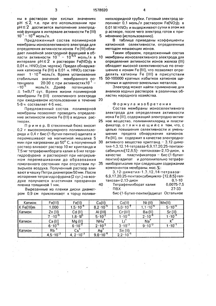 Состав мембраны ионоселективного электрода для определения активности иона f @ (iii) (патент 1578620)