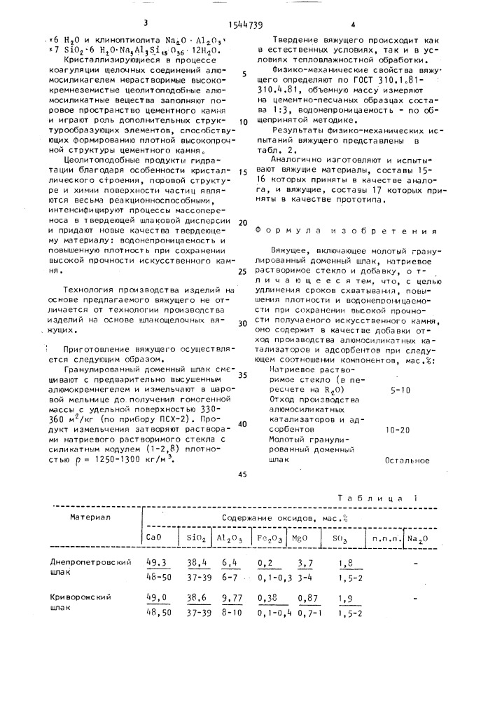 Вяжущее (патент 1544739)