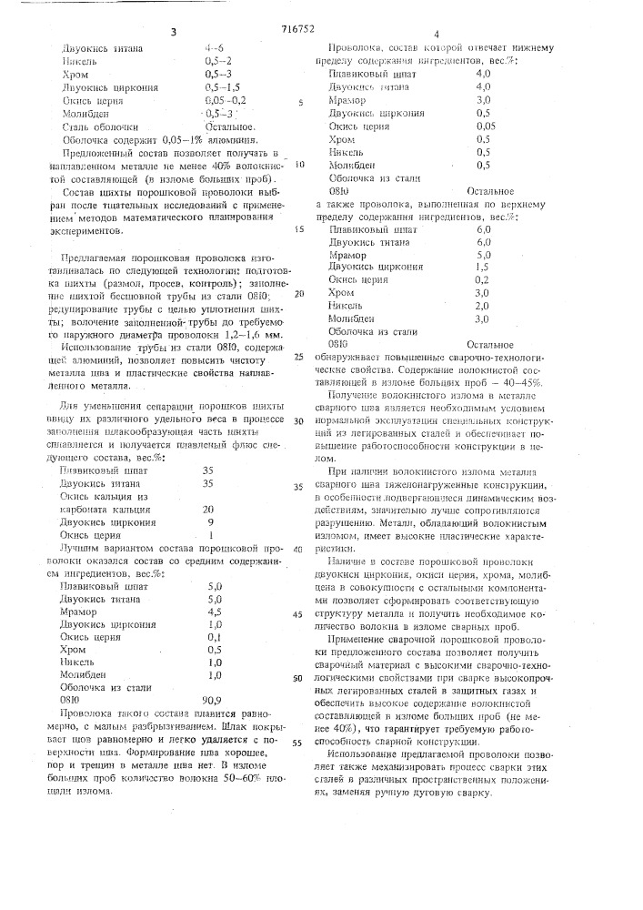 Состав порошковой проволоки (патент 716752)