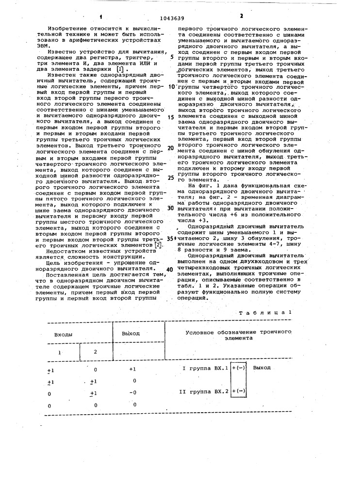 Одноразрядный двоичный вычитатель (патент 1043639)