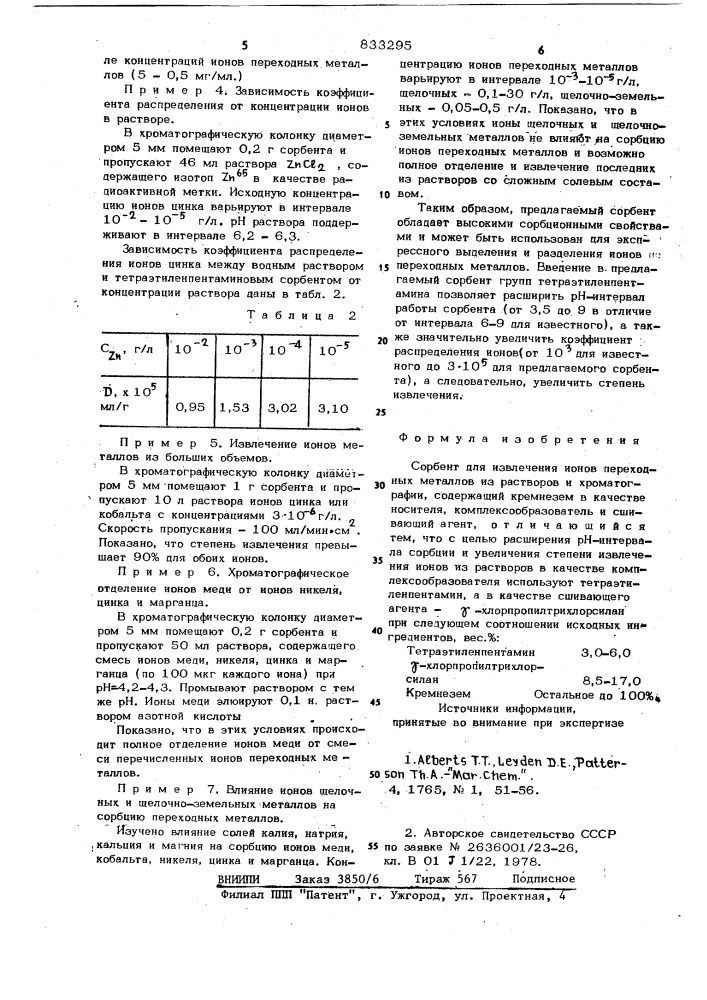 Сорбент для извлечения ионов пере-ходных металлов из pactbopob ихроматографии (патент 833295)